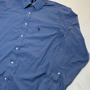 Men's Preppy Blue Button-Up Shirt Geometric
